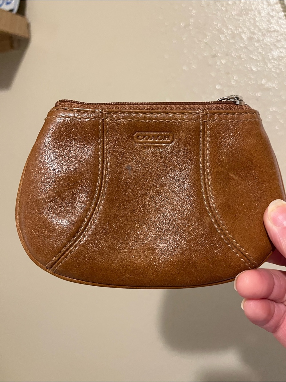 Vintage Coach Tan Leather Zip Pouch Coin Case